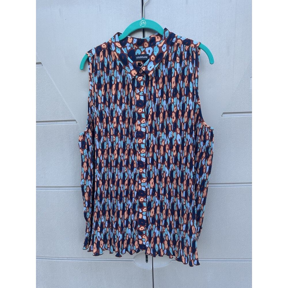 Wildfang The Empower Plisse Button Up Tank Top Pleated Sz 1X NWT Contemporary